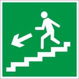 Знак Е14 "Направление к эвакуационному выходу по лестнице вниз (лев.)" фотолюм. 20х20см